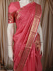 Coral Pink Butta Zari Woven Design Pure Kanchipuram Silk Saree with Zari  Woven Border