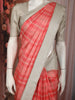Coral Pink Checked Woven Design Pure Kanchipuram Silk Saree with Contrast Zari Border