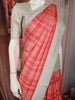 Coral Pink Checked Woven Design Pure Kanchipuram Silk Saree with Contrast Zari Border