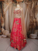 Coral Pink Floral Beads and Mirror Embroidered Design Georgette Lehenga with Dupatta