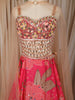 Coral Pink Floral Beads and Mirror Embroidered Design Georgette Lehenga with Dupatta