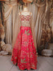 Coral Pink Floral Beads and Mirror Embroidered Design Georgette Lehenga with Dupatta