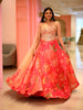 Coral Pink Floral Beads and Mirror Embroidered Design Georgette Lehenga with Dupatta