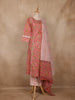 Coral Pink Floral Printed Cotton Salwar Suit with Tassel Detailing and Dupatta