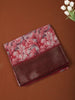 Coral Pink Floral Printed Design Chiffon Saree with Contrast Zari Border