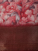 Coral Pink Floral Printed Design Chiffon Saree with Contrast Zari Border