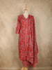 Coral Pink Floral Printed Design Cotton Straight Cut Salwar Suit with Dupatta