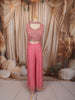 Coral Pink Floral Vine Sequins and Beads Embroidered Design Organza Party Wear Indo Western Palazzo Suit with Matching Choker Dupatta