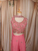 Coral Pink Floral Vine Sequins and Beads Embroidered Design Organza Party Wear Indo Western Palazzo Suit with Matching Choker Dupatta