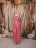 Coral Pink Floral Vine Sequins and Beads Embroidered Design Organza Party Wear Indo Western Palazzo Suit with Matching Choker Dupatta