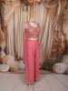 Coral Pink Floral Vine Sequins and Beads Embroidered Design Organza Party Wear Indo Western Palazzo Suit with Matching Choker Dupatta