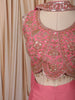 Coral Pink Floral Vine Sequins and Beads Embroidered Design Organza Party Wear Indo Western Palazzo Suit with Matching Choker Dupatta