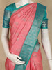 Coral Pink Floral Woven Design Pure Kanchipuram Silk Saree with Contrast  Zari Border