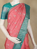 Coral Pink Floral Woven Design Pure Kanchipuram Silk Saree with Contrast  Zari Border