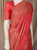 Coral Pink Floral Zari Woven Design Pure Kanchipuram Silk Saree with Butta Zari Border