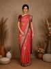 Coral Pink Floral Zari Woven Design Semi Banarasi Saree with Contrast Border