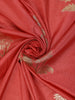 Coral Pink Floral Zari Woven Design Semi Banarasi Saree with Contrast Border