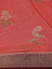 Coral Pink Floral Zari Woven Design Semi Banarasi Saree with Contrast Border