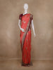 Coral Pink Floral Zari Woven Design Semi Banarasi Saree with Contrast Border