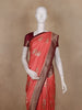 Coral Pink Floral Zari Woven Design Semi Banarasi Saree with Contrast Border