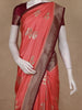 Coral Pink Floral Zari Woven Design Semi Banarasi Saree with Contrast Border