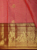 Coral Pink Mini checked and Butta Zari Woven Design Pure Kanchipuram Silk Saree with Contrast  Peacock Zari Border