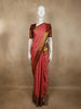 Coral Pink Mini checked and Butta Zari Woven Design Pure Kanchipuram Silk Saree with Contrast  Peacock Zari Border