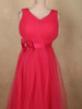 Coral Pink Pleated Design Net Party Wear Gown with Bow Waist Detail