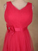 Coral Pink Pleated Design Net Party Wear Gown with Bow Waist Detail
