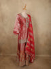 Coral Pink Sequins Embroidered Design Tissue Organza Palazzo Suit with Dupatta