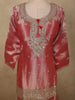 Coral Pink Sequins Embroidered Design Tissue Organza Palazzo Suit with Dupatta