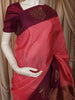 Coral Pink Striped Zari Woven Design Pure Kanchipuram Silk Saree with Contrast Peacock Butta Zari Border