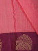 Coral Pink Striped Zari Woven Design Pure Kanchipuram Silk Saree with Contrast Peacock Butta Zari Border