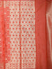 Coral Red Floral Butta Design Semi Banarasi Saree with Woven Border