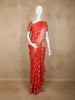 Coral Red Floral Butta Design Semi Banarasi Saree with Woven Border