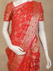 Coral Red Floral Butta Design Semi Banarasi Saree with Woven Border
