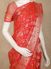 Coral Red Floral Butta Design Semi Banarasi Saree with Woven Border
