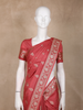 Coral Red Floral Zari Woven Raw Silk Saree
