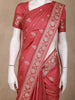 Coral Red Floral Zari Woven Raw Silk Saree
