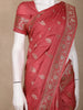 Coral Red Floral Zari Woven Raw Silk Saree