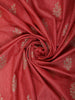 Coral Red Floral Zari Woven Raw Silk Saree