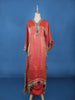 Coral Red Mirror Work Semi Silk Kaftan Suit