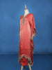 Coral Red Mirror Work Semi Silk Kaftan Suit