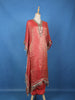 Coral Red Mirror Work Semi Silk Kaftan Suit