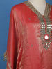 Coral Red Mirror Work Semi Silk Kaftan Suit