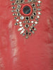 Coral Red Mirror Work Semi Silk Kaftan Suit
