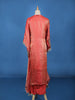 Coral Red Mirror Work Semi Silk Kaftan Suit