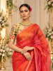 Coral Red Orange Striped Zari Woven Design Pure Organza Saree with Scalloped Sequins Border