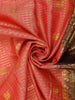 Coral Rose Pink Checked  and Peacock Zari Woven Design Pure Kanchipuram Silk Saree with Contrast Zari Border