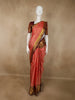 Coral Rose Pink Checked  and Peacock Zari Woven Design Pure Kanchipuram Silk Saree with Contrast Zari Border